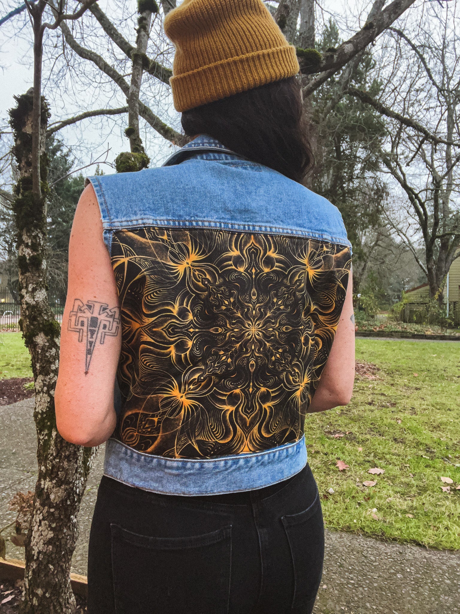 Midnight and Honey Upcycled Jean Vest