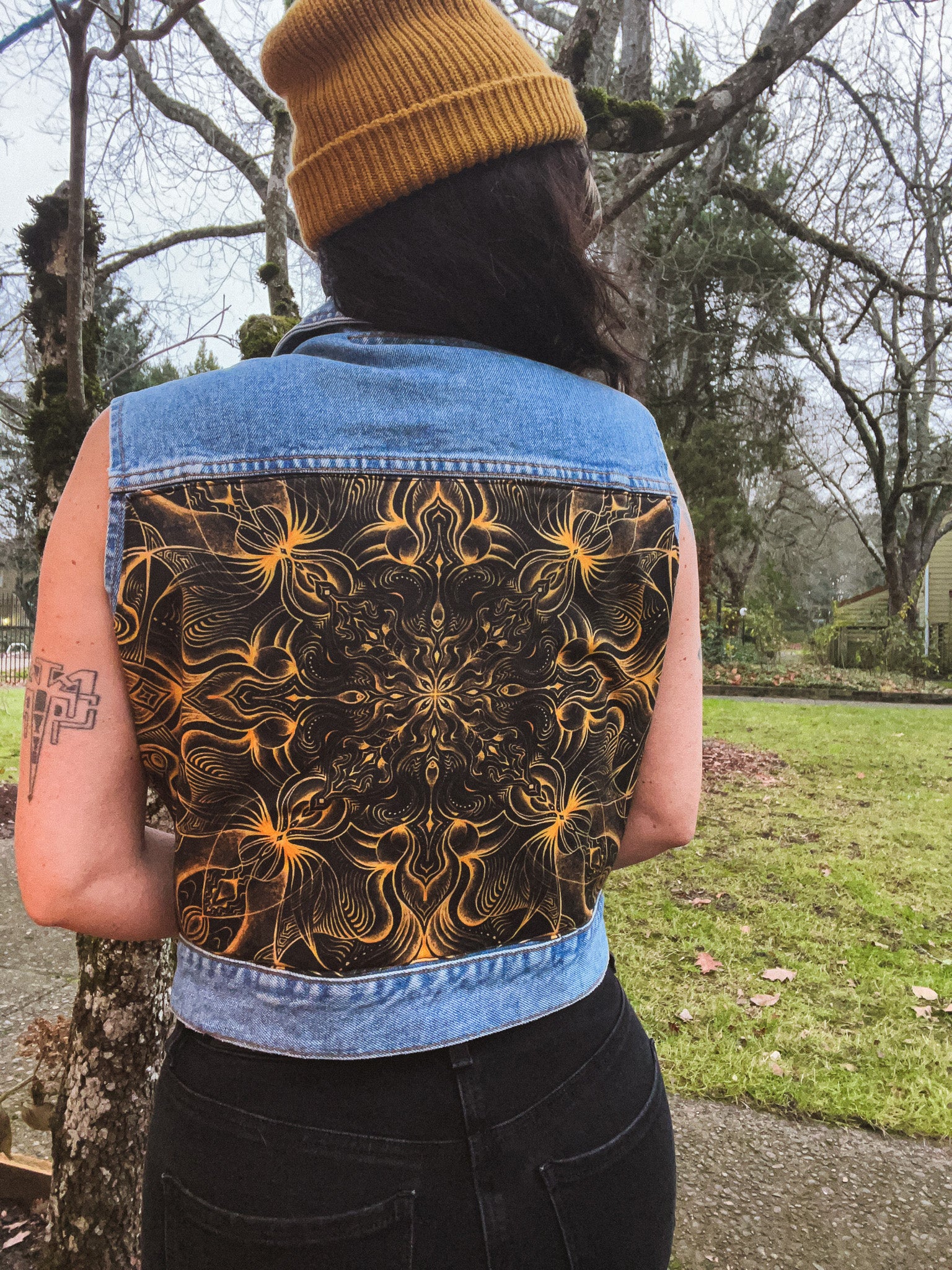 Midnight and Honey Upcycled Jean Vest